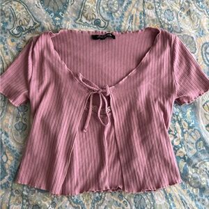 Mixed Threads Crop Pink Ruffle Hem Tee with Tank